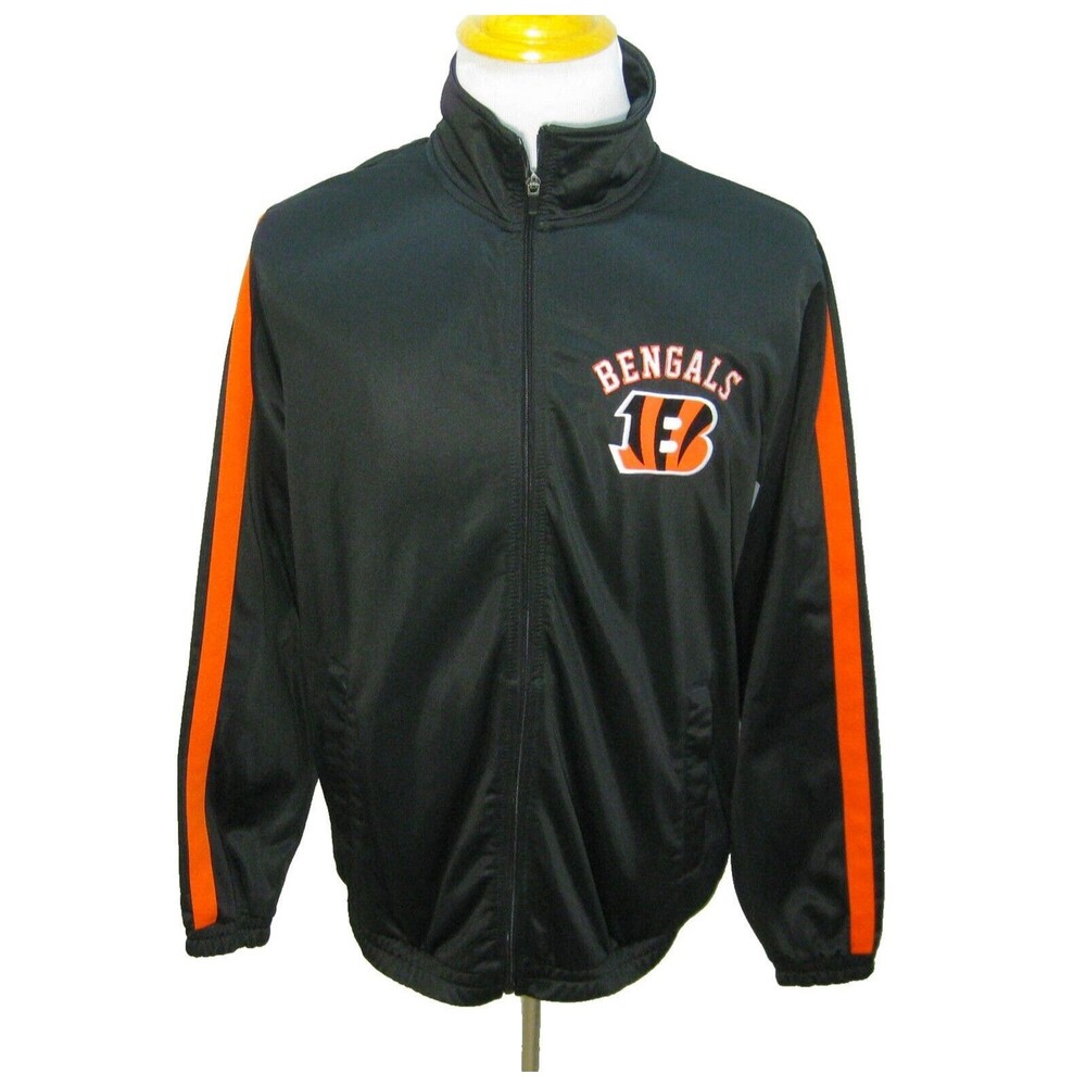 Cincinnati BENGALS Men's (Size Medium) Black Track Jacket NFL Football Full Zip